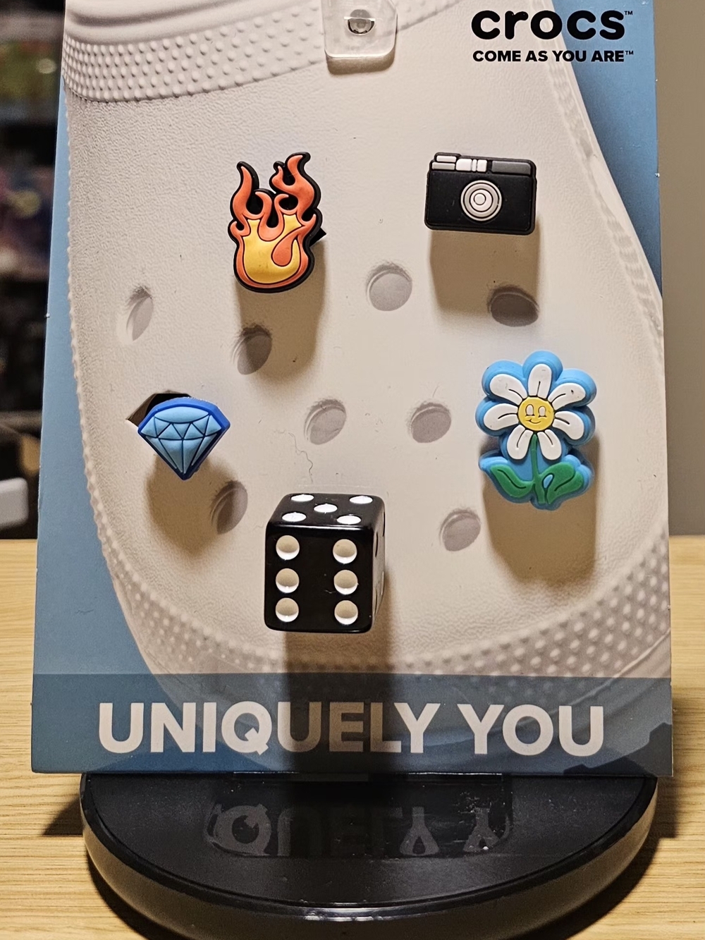 Retired Set Of Crocs Jibbitz with Flame, Dice, Daisy, Camera & Diamond